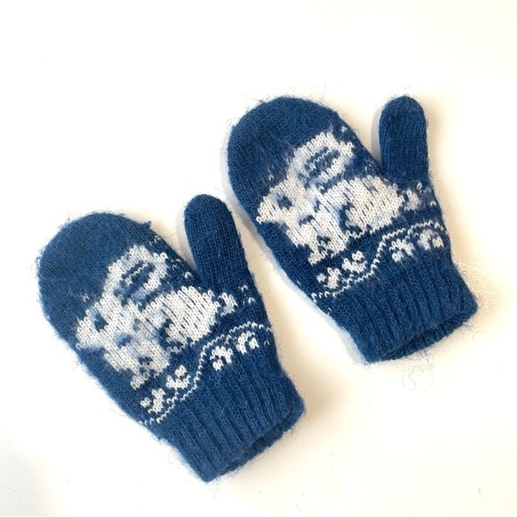 Knit Winter Mittens Blue Bunny Toddler 4-5yo - Picture 1 of 5